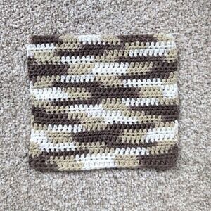 Handmade Crochet Washcloth Dishcloth Cotton Chocolate Milk Stripes‎ Brown White